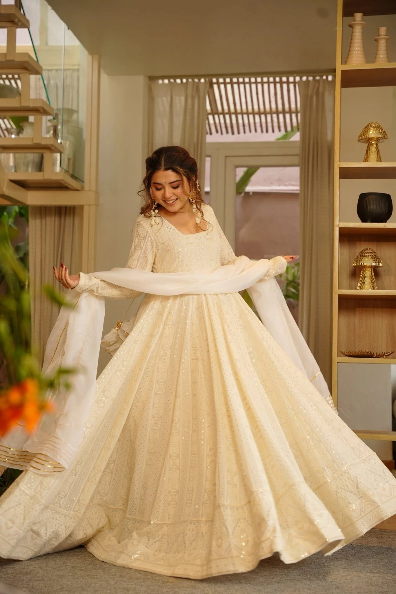 Yash Enterprise Cream Georgette Party Wear Embroidery Suit Set - Distacart