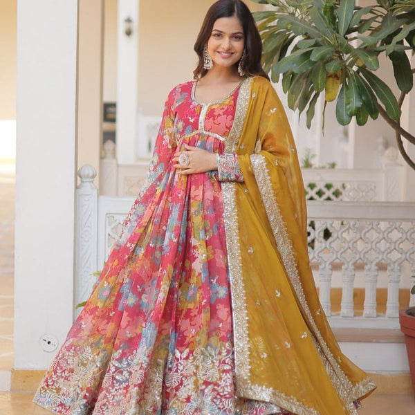 Yash Enterprise Pink Faux Georgette With Digital Print Kurti And Dupatta Only - Distacart