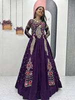 Thumbnail for Yash Enterprise Purple Vichitra Silk Party Wear Embroidery Crop Top With Blouse Lehenga Choli - Distacart
