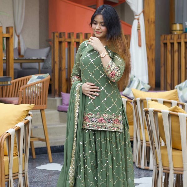 Yash Enterprise Green Georgette Embroidery Party Wear Suit Set - Distacart