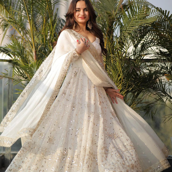 Yash Enterprise White Sequence Work Party Wear Suit Set