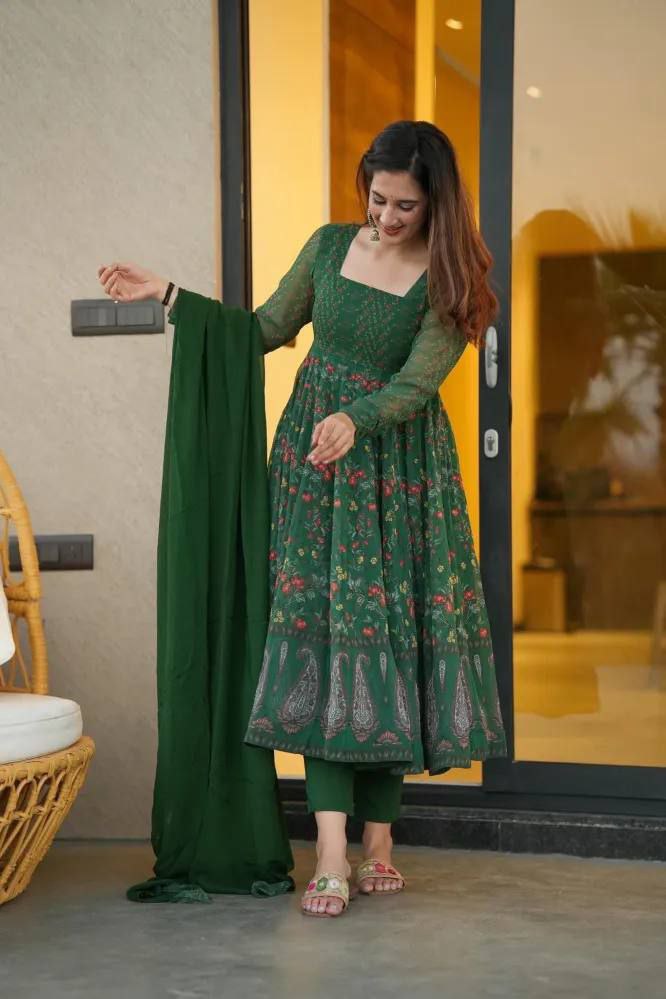 Yash Enterprise Sparkling Green Georgette Suit Set