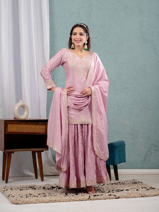Yash Enterprise Pink Chinon Silk Embroidery Party Wear Suit Set