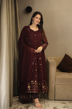Thumbnail for Yash Enterprise Wine Coloured Anarkali Embroidery Suit Set Stitched