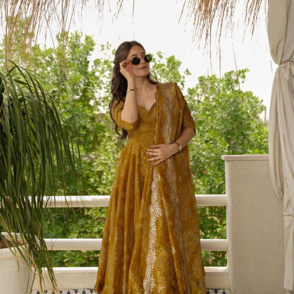Yash Enterprise Mahendi Maslin Fabric Digital Print Work Party Wear Suit Set