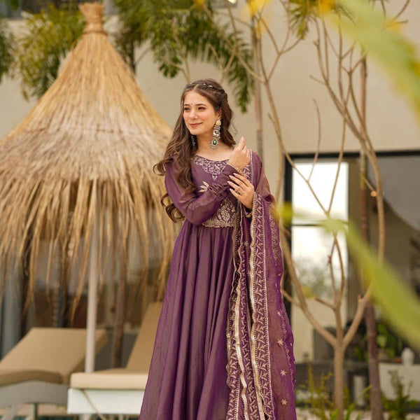 Yash Enterprise Purple Cosmo Silk Party Wear Ebroidery Suit Set