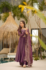 Thumbnail for Yash Enterprise Purple Cosmo Silk Party Wear Ebroidery Suit Set