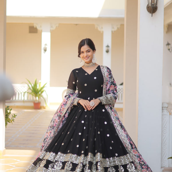 Yash Enterprise Black Georgette Embroidery Work Stiched Suit