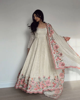 Yash Enterprise Off White Vichitra Silk Embroidery Party Wear Suit