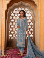 Thumbnail for Embroidered & Lace Detailed Kurta With Pant & Embroidered Dupatta Luxury, Multicolor - Hiral Fashion - Distacart