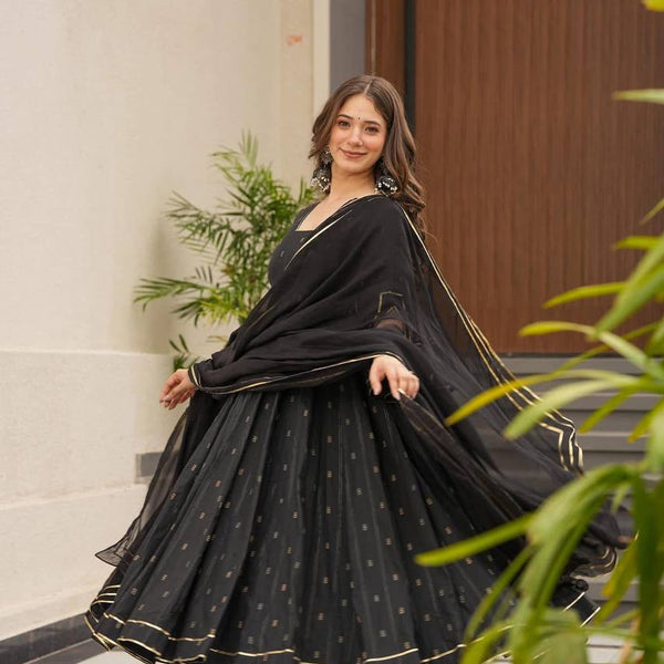 Yash Enterprise Black Maslin Fabric Digital Print Work Suit Set