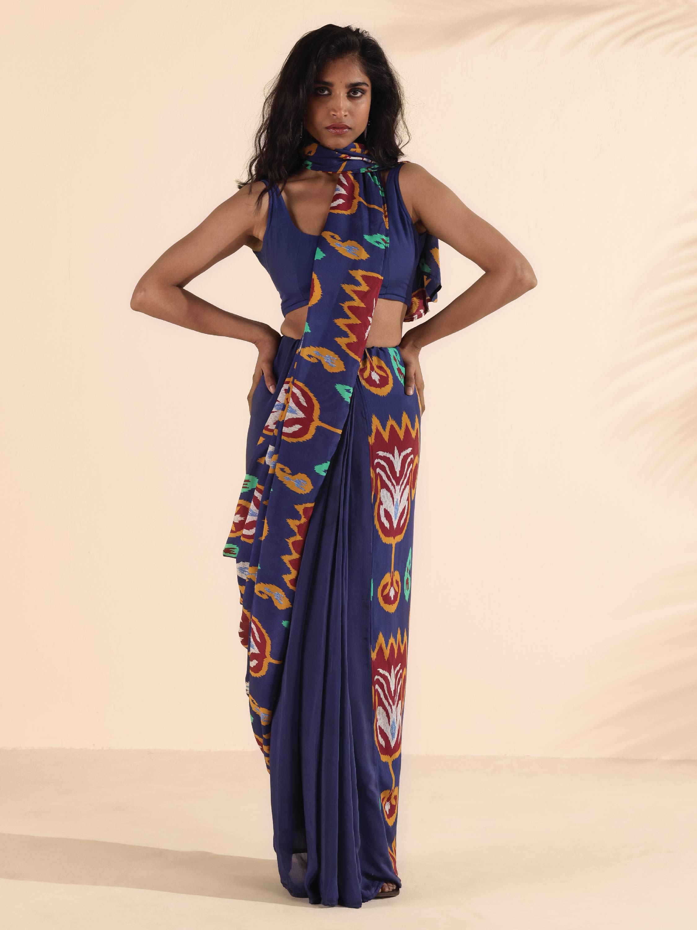 trueBrowns Purple Muslin Ikat Saree - Distacart