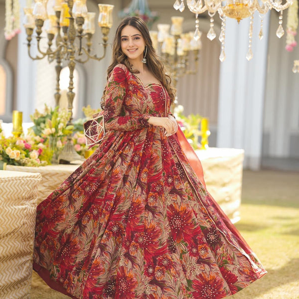Yash Enterprise Multicolor Georgette Salwar Suit Floral Printed And Sequin Embroidery