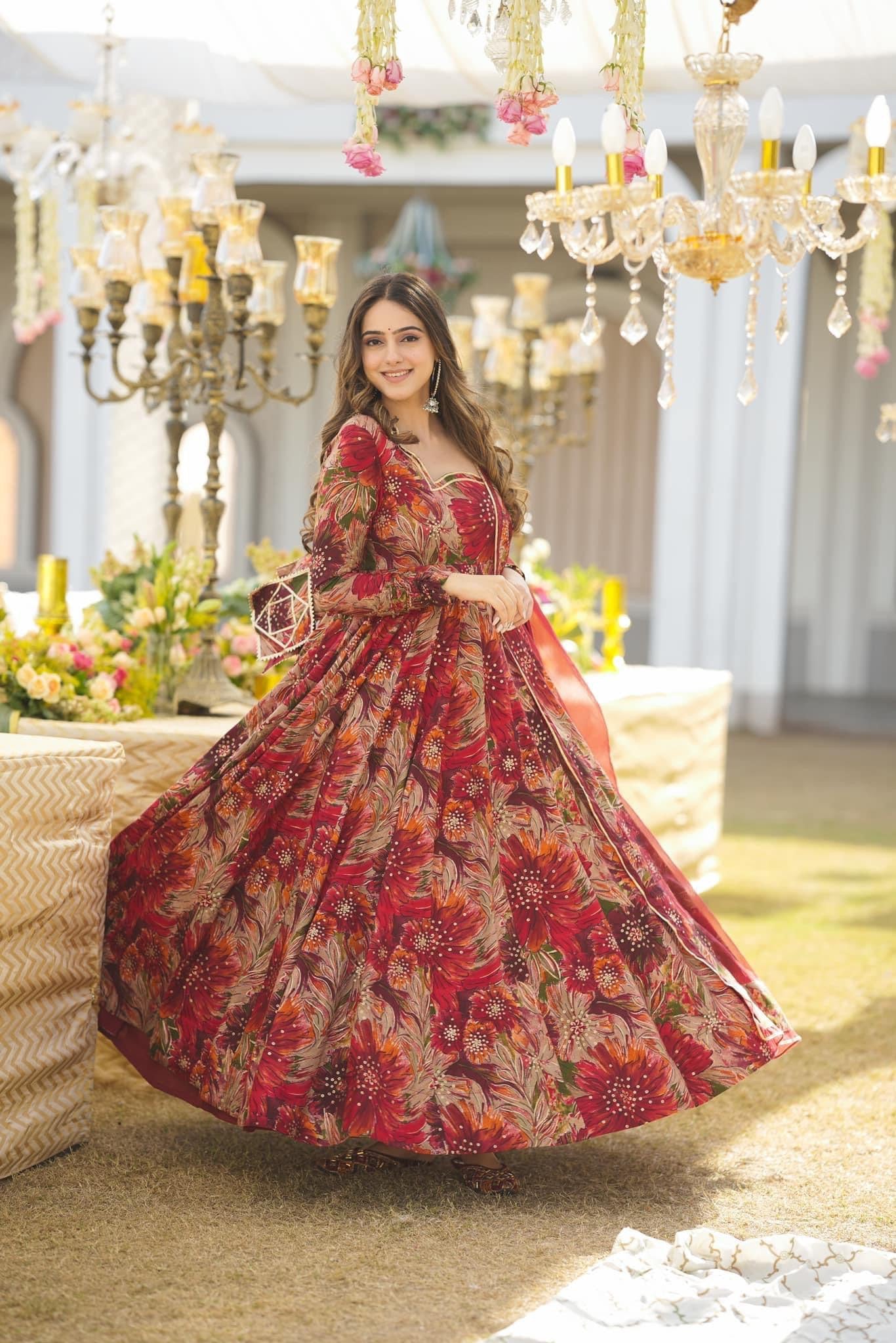Yash Enterprise Multicolor Georgette Salwar Suit Floral Printed And Sequin Embroidery - Distacart