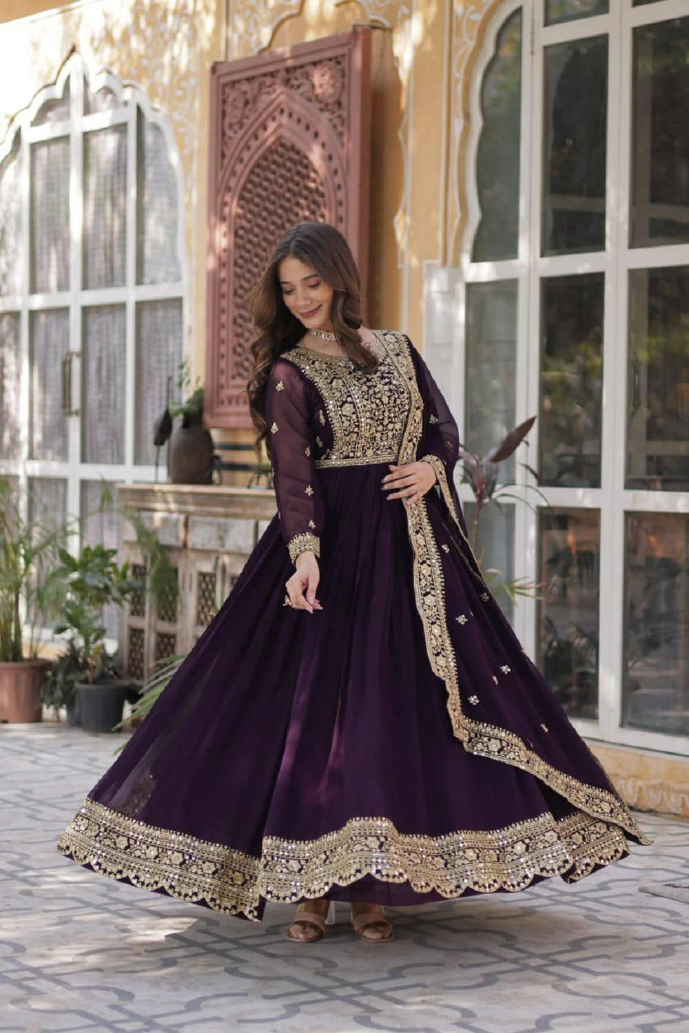 Yash Enterprise Wine Georgette Party Wear Embroidery Suit Set - Distacart