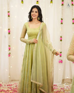 Thumbnail for Yash Enterprise Light Green Soft Organza Party Wear Embroidery Suit Set - Distacart