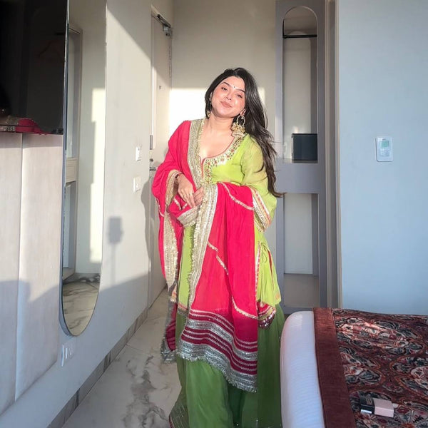 Yash Enterprise Green Faux Blooming Embroidery Sarara Suit