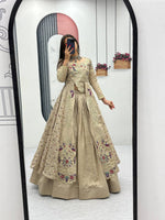Thumbnail for Yash Enterprise Cream Vichitra Silk Party Wear Embroidery Crop Top With Blouse Lehenga Choli - Distacart