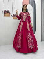 Thumbnail for Yash Enterprise Red Vichitra Silk Party Wear Embroidery Crop Top With Blouse Lehenga Choli - Distacart