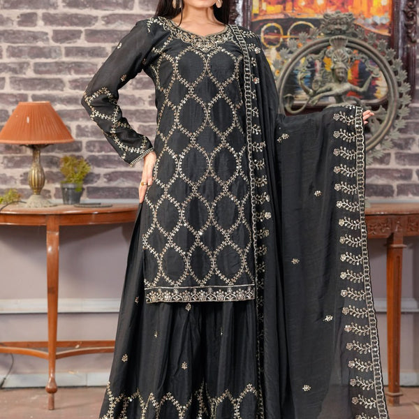 Yash Enterprise Black Chinon Silk Party Wear Embroidery Party Wear Suit Set