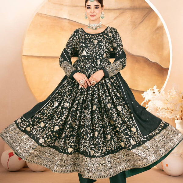 Yash Enterprise Dark Green Star Georgette Embroidered Suit Set