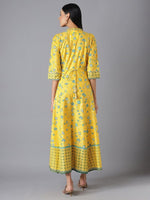 Thumbnail for AURELIA Yellow & Green Ethnic Motifs Pure Cotton Maxi Dress