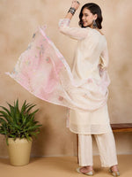 Thumbnail for Anouk Off White Ethnic Motifs Embroidered Embellished Kurta With Trousers & Dupatta