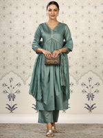 Thumbnail for Ode by House of Pataudi Gotta Patti Empire Kurta with Trousers & Dupatta - Distacart