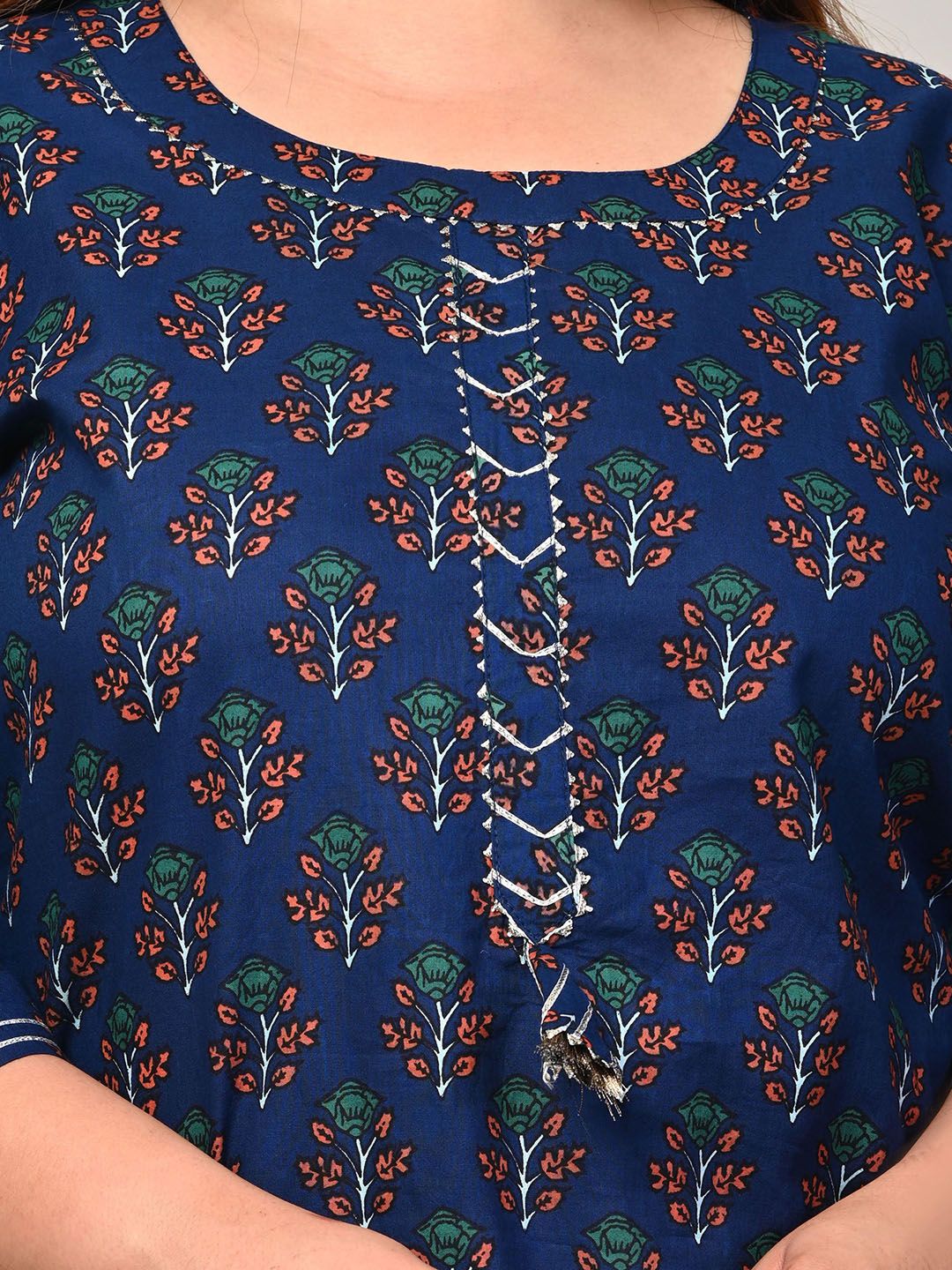 Swasti Women Blue Ethnic Motifs Printed Thread Work Floral Kurta - Distacart