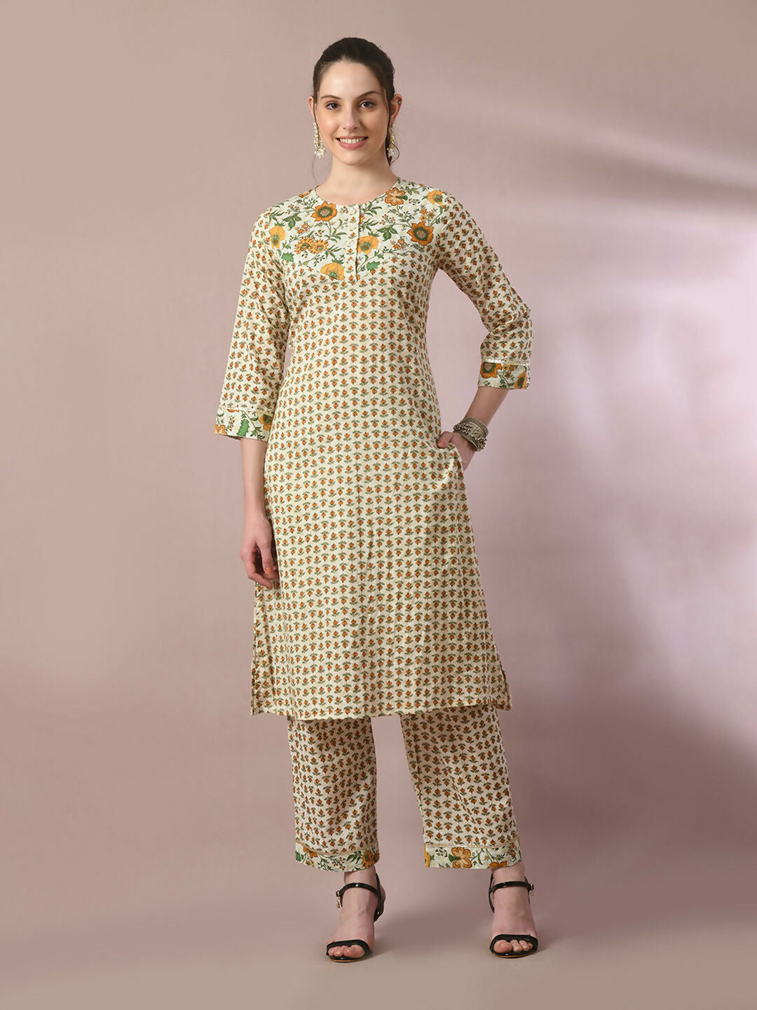Myshka Women's Multi Printed Cotton Straight Party Kurta Set - Distacart