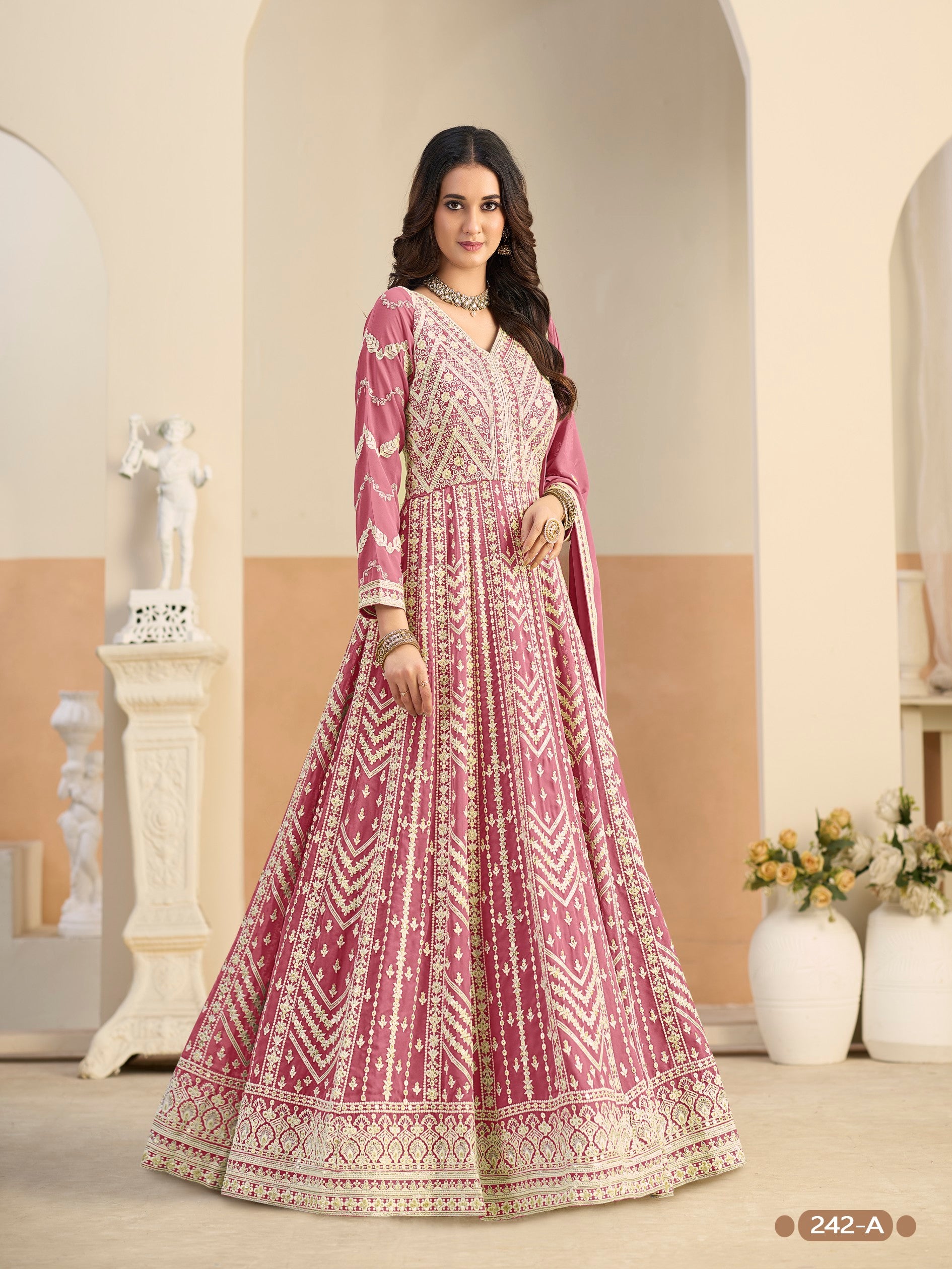 Anaita Pink Heavy Embroidered Faux Georgette Anarkali Suit With Salwar - Distacart