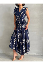 Thumbnail for Pimu V-Neck Maxi Dress with Blue Graphic Print