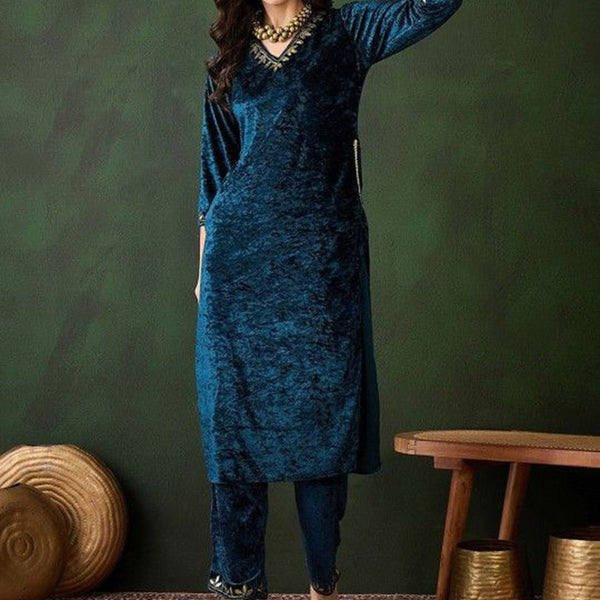 Sangria Yoke Design Velvet Straight Kurta - Distacart