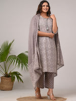 Thumbnail for Swasti Women Floral Printed Regular Sequinned Pure Cotton Kurta with Trousers & With Dupatta - Distacart