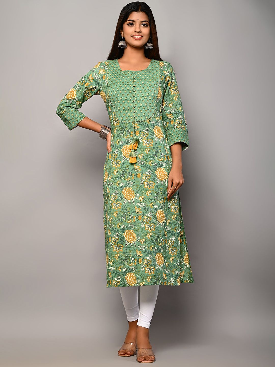 Swasti Women Green & asparagus Floral Printed Floral Kurta - Distacart