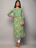 Thumbnail for Swasti Women Green & asparagus Floral Printed Floral Kurta - Distacart
