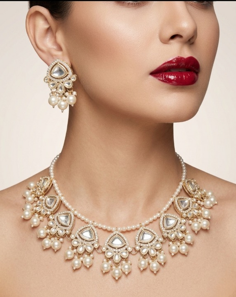 Jewel City Exquisite Kundan Pearl Necklace Set: Gold-Plated Traditional Jewelry for Wedding - Distacart