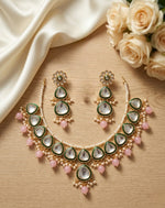 Thumbnail for Jewel City undan Gold-Plated Pink Pearl Choker Necklace Set | Indian Ethnic Bridal Wedding Jewellery | Handcrafted - Distacart
