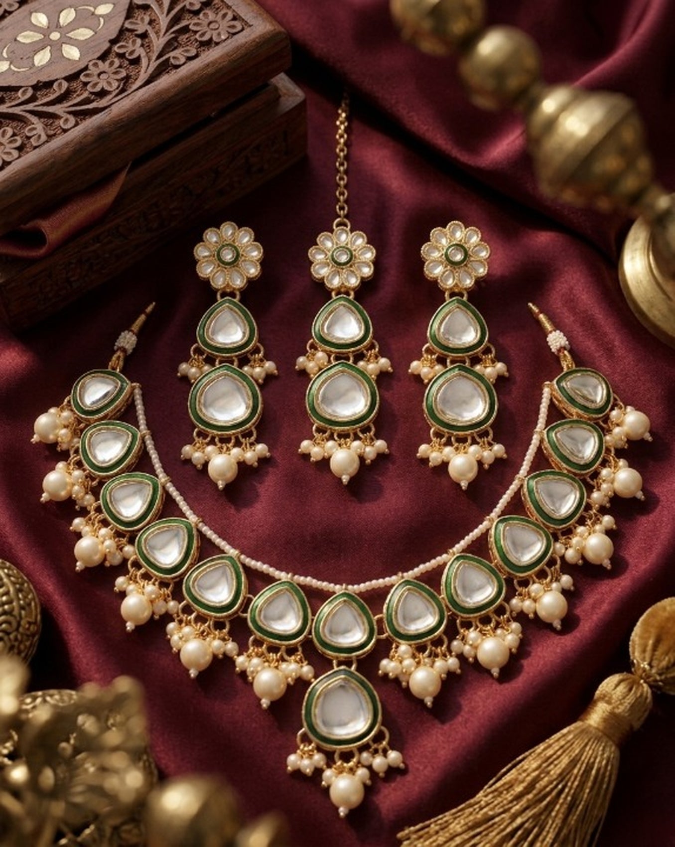 Jewel City undan Gold-Plated Pearl Choker Necklace Set | Indian Ethnic Bridal Wedding Jewellery | Handcrafted - Distacart