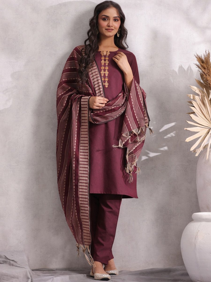 Anubhutee Yoke Design Regular Thread Work Pure Cotton Kurta with Trousers & With Dupatta - Distacart