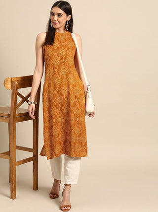 Anouk Women Yellow Bandhani Printed Kurta - Distacart
