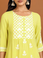 Thumbnail for Vishudh Yellow Floral Embroidered Straight Kurta with Palazzos