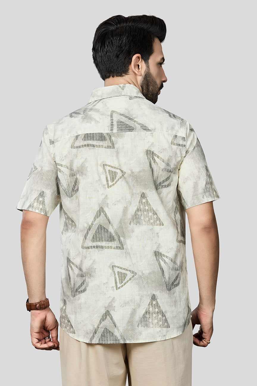 Xkind Light Green Cotton Slub Printed Shirt