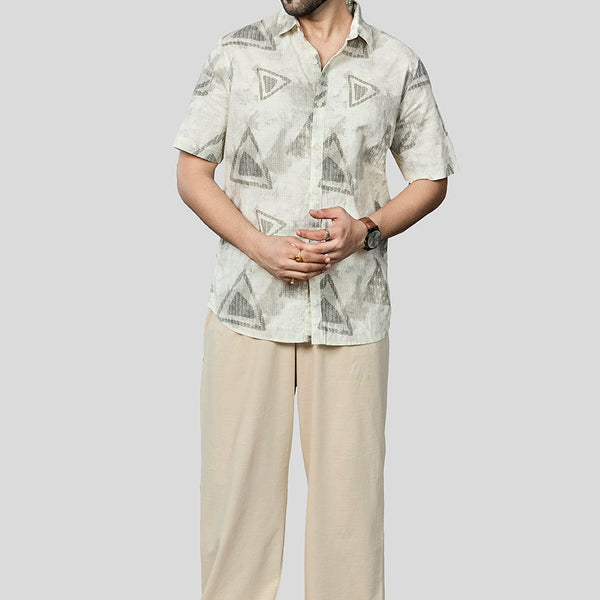 Xkind Light Green Cotton Slub Printed Shirt