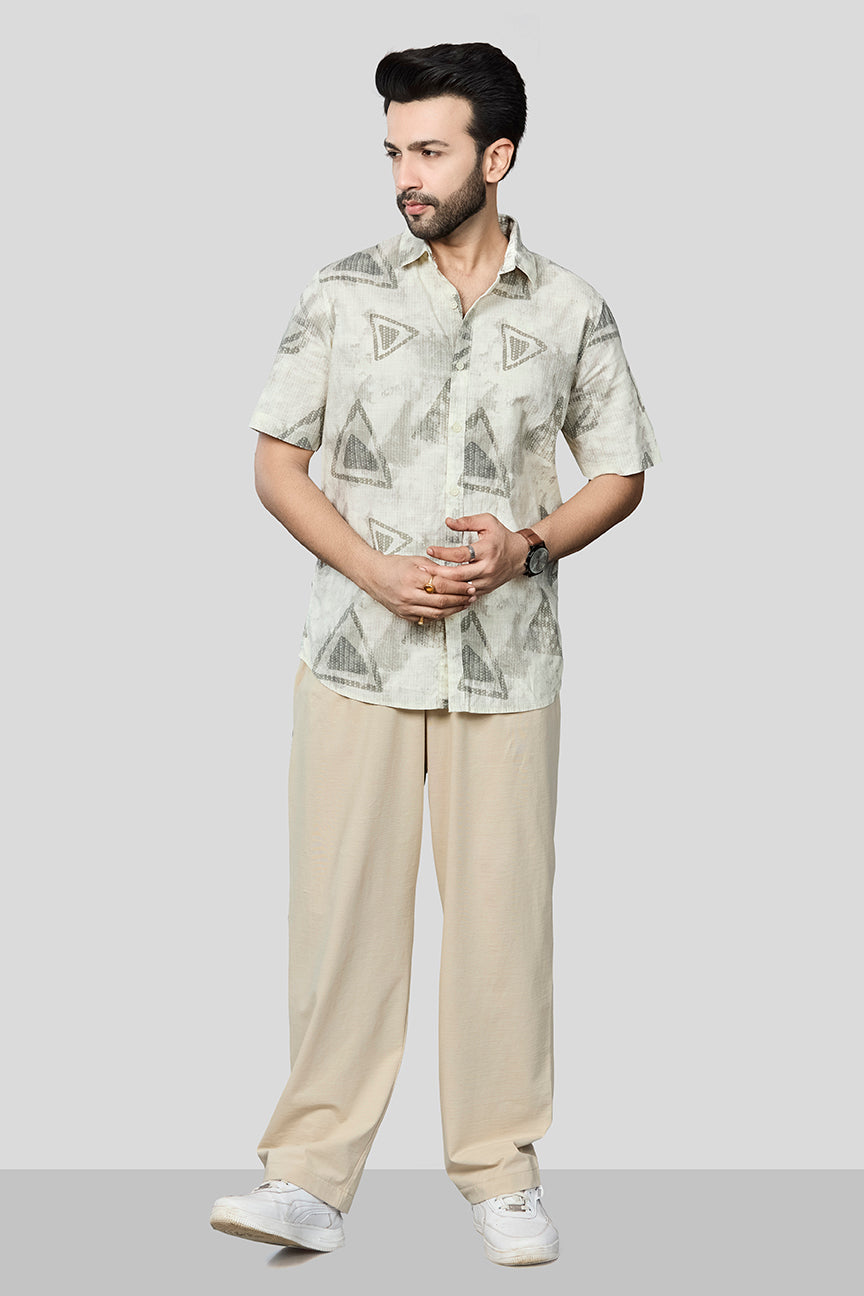 Xkind Light Green Cotton Slub Printed Shirt