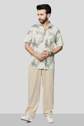 Xkind Light Green Cotton Slub Printed Shirt