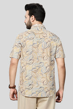 Thumbnail for Xkind Beige Linen Printed Regular Fit Shirt