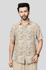 Thumbnail for Xkind Beige Linen Printed Regular Fit Shirt