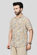 Thumbnail for Xkind Beige Linen Printed Regular Fit Shirt