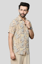 Thumbnail for Xkind Beige Linen Printed Regular Fit Shirt